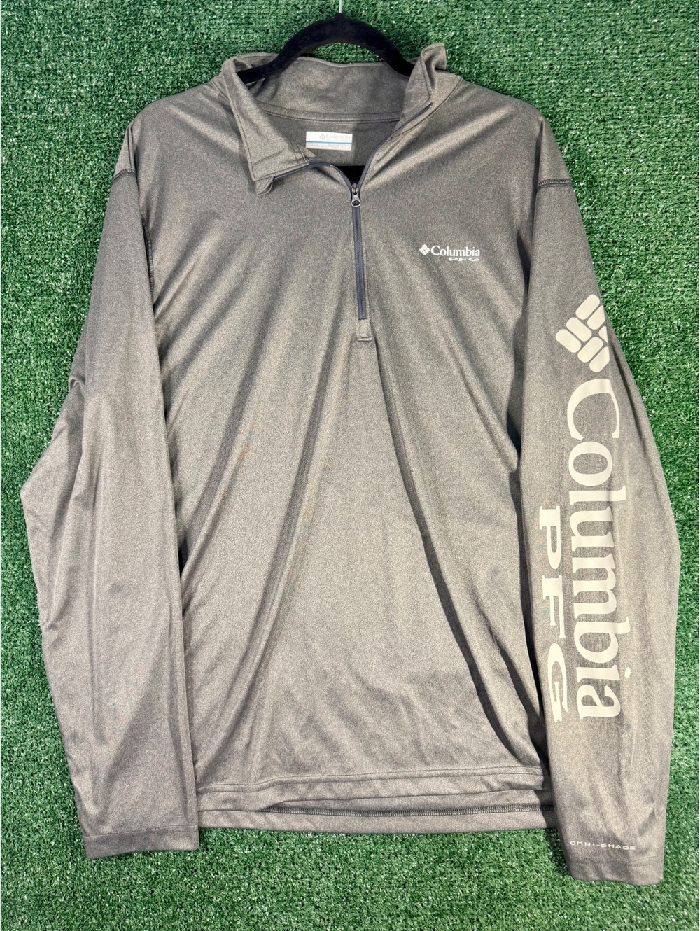 Columbia PFG Omni-Shade Quarter Zip Shirt Mens XL Gray Fishing Long Sleeve